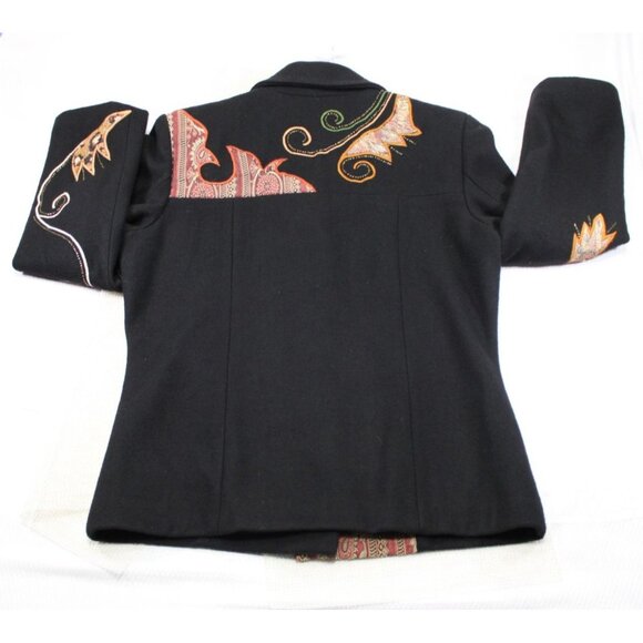 Alex Evenings Womens Black Wool Blend Embroidered Button-Up Coat With Pockets Sm - Picture 9 of 10